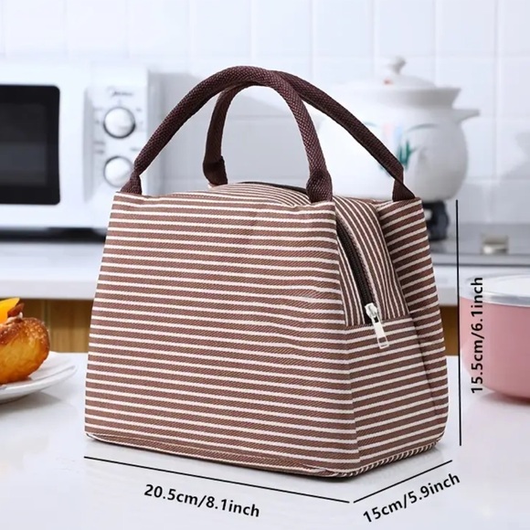 Lunch bag, Red & White stripe. Leak proof/Insulated/Durable/ 8”x5.9x6.1 NIP - Picture 3 of 3